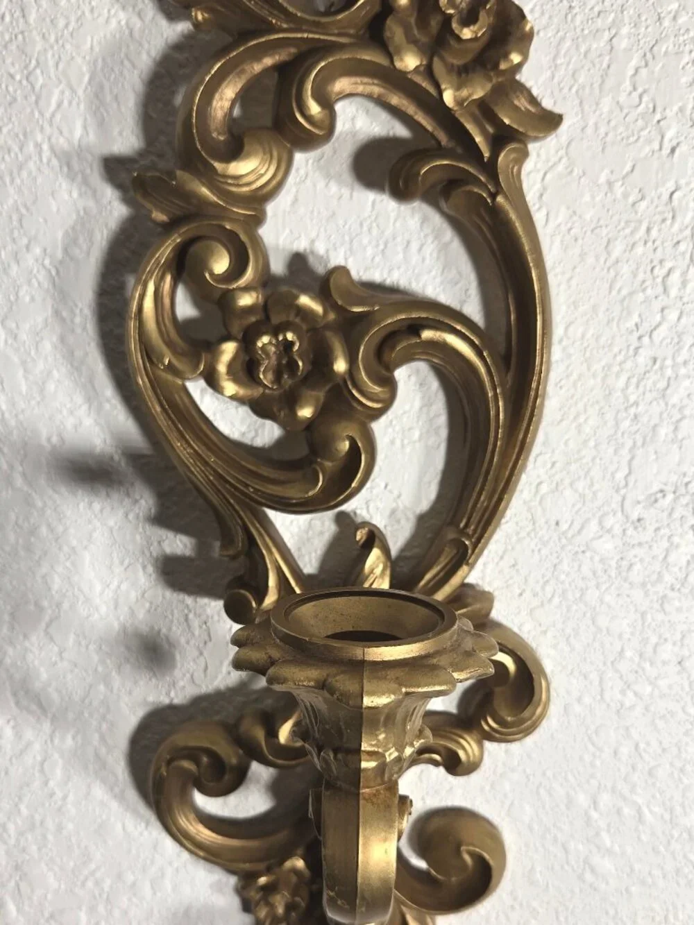Vintage Gold Hollywood Regency Candle Sconces - 1971 Homco Resin Wall Decor